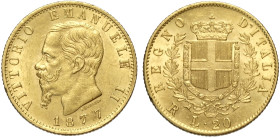 Regno d'Italia, Vittorio Emanuele II (1861-1878), 20 Lire 1877-R Roma, Au mm 21 SPL+