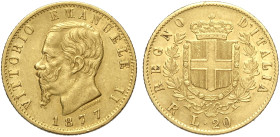 Regno d'Italia, Vittorio Emanuele II (1861-1878), 20 Lire 1877-R Roma, Au mm 21 q.SPL