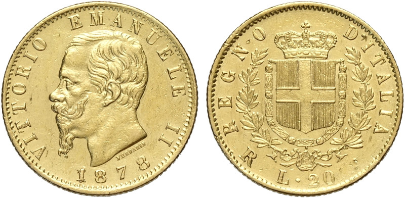 Regno d'Italia, Vittorio Emanuele II (1861-1878), 20 Lire 1878-R Roma cifra 1 ro...