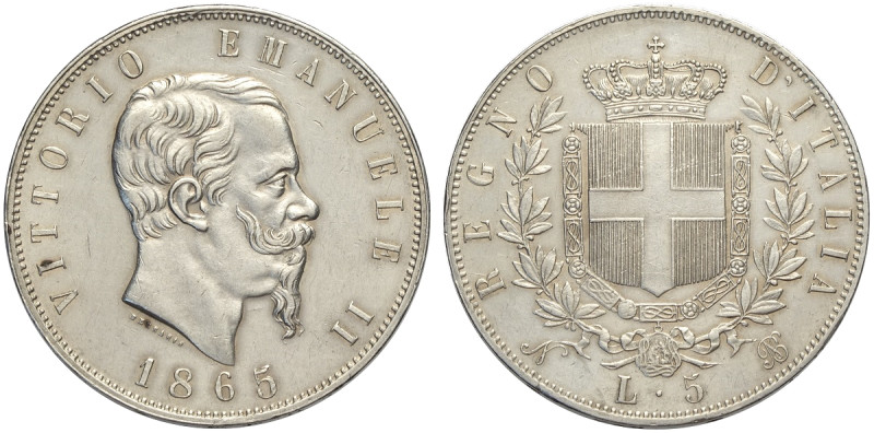 Regno d'Italia, Vittorio Emanuele II (1861-1878), 5 Lire 1865-N Napoli, Rara Ag ...
