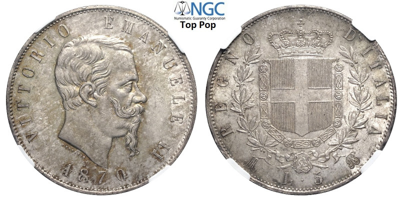 Regno d'Italia, Vittorio Emanuele II (1861-1878), 5 Lire 1870-M Milano, Ag mm 37...