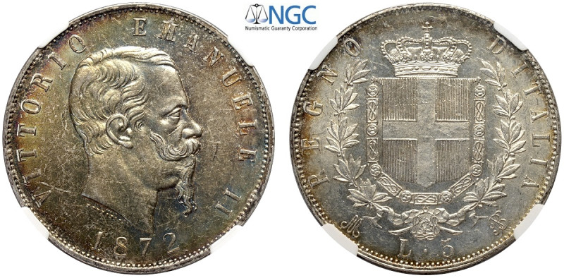 Regno d'Italia, Vittorio Emanuele II (1861-1878), 5 Lire 1872-M Milano, Ag mm 37...