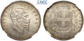 Regno d'Italia, Vittorio Emanuele II (1861-1878), 5 Lire 1874-M Milano, Ag mm 37 In Slab NGC MS63+