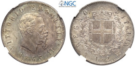 Regno d'Italia, Vittorio Emanuele II (1861-1878), 2 Lire 1863-N Stemma Napoli, Ag mm 27 bella patina e alta qualità, in Slab NGC MS64