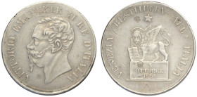 Regno d'Italia, Vittorio Emanuele II (1861-1878), Gettone da 1 Lira 1866 Venezia, RRRR Mont-79 Ag mm 25 g 6,00 Secondo gli Appunti di Numismatica - Na...