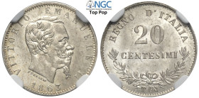 Regno d'Italia, Vittorio Emanuele II (1861-1878), 20 Centesimi 1863-T Torino, Ag mm 16 eccezionale, in Slab NGC MS66 (cert. 5784865001 Top Pop!)