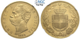 Regno d'Italia, Umberto I (1878-1900), 100 Lire 1883, Rara Au mm 35 fondi speculari e conservazione eccezionale, in Slab NGC MS64 PL (cert. 5782290009...