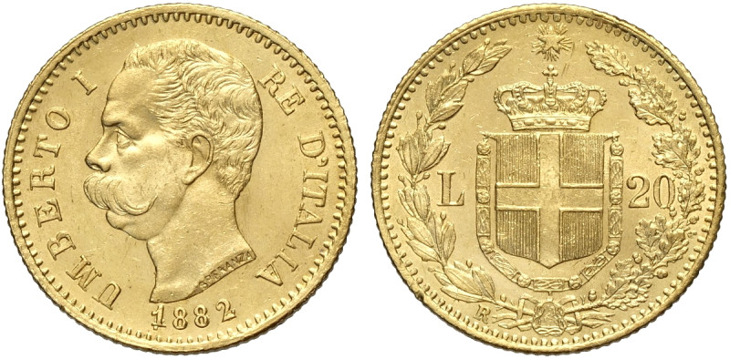 Regno d'Italia, Umberto I (1878-1900), 20 Lire 1882, cifra 1 rovesciata e ribatt...