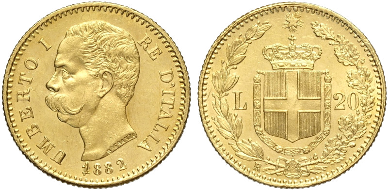 Regno d'Italia, Umberto I (1878-1900), 20 Lire 1882, cifra 1 rovesciata e ribatt...
