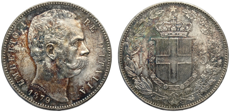 Regno d'Italia, Umberto I (1878-1900), 5 Lire 1879, Ag mm 37 eccezionale per con...