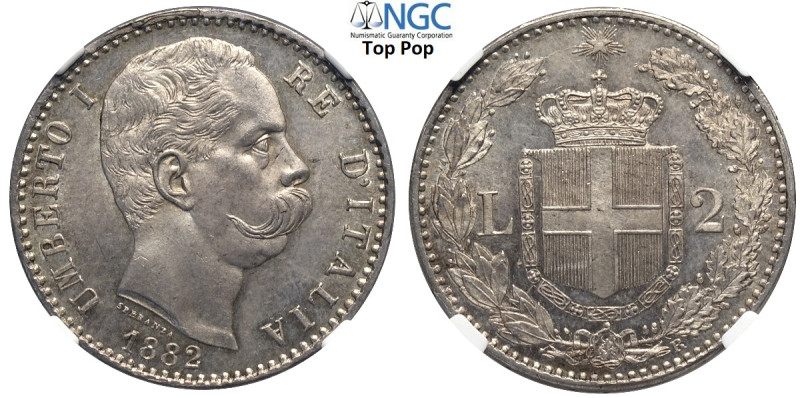 Regno d'Italia, Umberto I (1878-1900), 2 Lire 1882, Ag mm 27 eccezionale, in Sla...