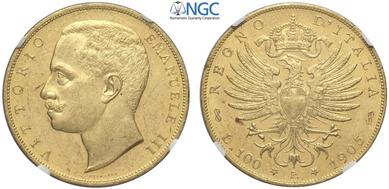 Regno d'Italia, Vittorio Emanuele III (1900-1943), 100 Lire 1905, RR Au mm 35 in...