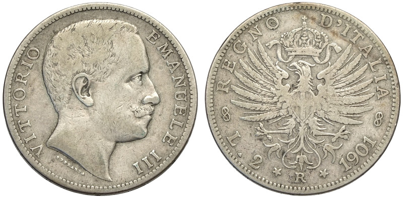 Regno d'Italia, Vittorio Emanuele III (1900-1943), 2 Lire 1901, RR Ag mm 27 MB+