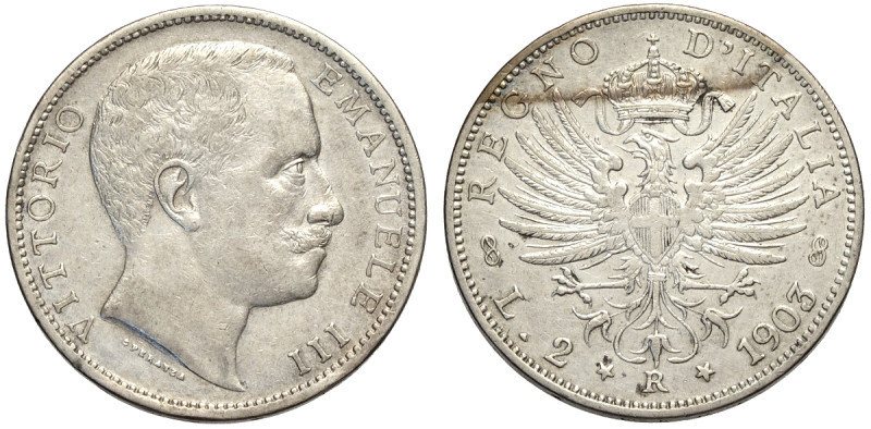 Regno d'Italia, Vittorio Emanuele III (1900-1943), 2 Lire 1903, RRR Ag mm 27 pia...