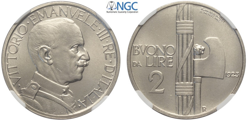 Regno d'Italia, Vittorio Emanuele III (1900-1943), 2 Lire 1923, Ni mm 29 in Slab...