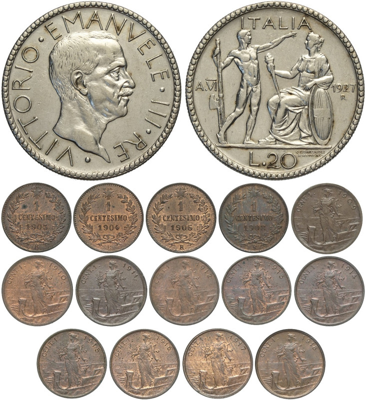 Regno d'Italia, Vittorio Emanuele III (1900-1943), Lotto di 15 Monete differenti...