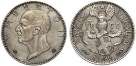 Umberto II (1946), Medaglia da 20 Lire 1946, Mont- (Cfr. 3 indicata come progetto grammi 24,95) visto il peso inferiore potrebbe trattarsi di metallo ...