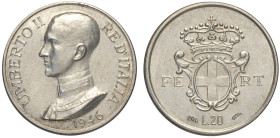 Umberto II (1946), Gettone da 20 Lire 1946, RRR Mont-1 Ag mm 24 g 6,36 SPL-FDC