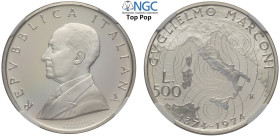 Repubblica Italiana, Monetazione in Lire (1946-2001), 500 Lire 1974 Prova, Rara Ag mm 29 conservazione eccezionale, in Slab NGC PF68 Ultra Cameo (cert...