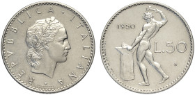 Repubblica Italiana, Monetazione in Lire (1946-2001), 50 Lire 1950 Prova in Acmonital, RR Pag-711 Ac mm 25 g 7,17 FDC
