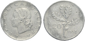 Repubblica Italiana, Monetazione in Lire (1946-2001), 20 Lire 1957 Gambo Largo coniata in alluminio presumibilmente sul tondello del 5 Lire, Al mm 22 ...