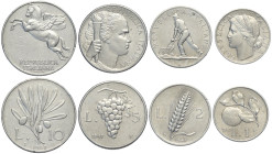 Repubblica Italiana, Monetazione in Lire (1946-2001), Serie 1947. RRR Al, 10 Lire (BB), 5 Lire (BB-SPL), 2 Lire (BB+), Lira (BB-SPL)