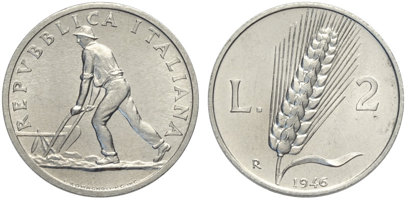 Repubblica Italiana, Monetazione in Lire (1946-2001), 2 Lire 1946, Rara It mm 24...