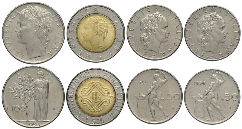 Repubblica Italiana, Monetazione in Lire (1946-2001), Lotto di 4 monete: 500 Lir...
