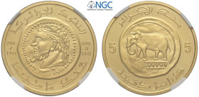 Algeria, Republic, 5 Dinars 1991, Au mm 28 g 16,12 in Slab NGC MS66
