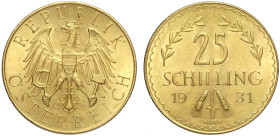 Austria, First Republic (1918-1938), 25 Schilling 1931, Au mm 21 SPL-FDC