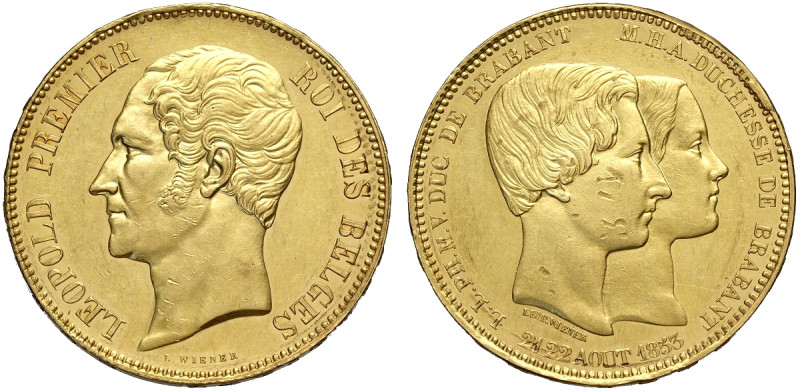 Belgium, Leopold I (1831-1865), 100 Francs 1853, Au mm 37,5 g 32,20 edge repaire...