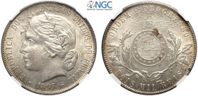 Brazil, First Republic (1889-1942), 2000 Reis 1897, Ag mm 37 In Slab NGC MS62