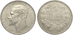 Bulgaria, Ferdinand I (1887-1918), 5 Leva 1894, Ag mm 37 BB+