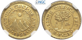 Central American Republic, 1/2 Escudo 1828-CR, Au mm 15 in Slab NGC AU58