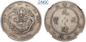 China Chihli, Kuang-Hsu (1875-1908), Dollar year 34 (1908), L&M-465 Ag mm 39 in Slab NGC XF45