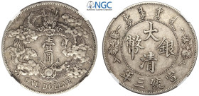 China, Hsuan-t'ung (1909-1911), Dollar year 3 (1911), L&M-37 no period - extra flame, Ag mm 39 in Slab NGC XF45