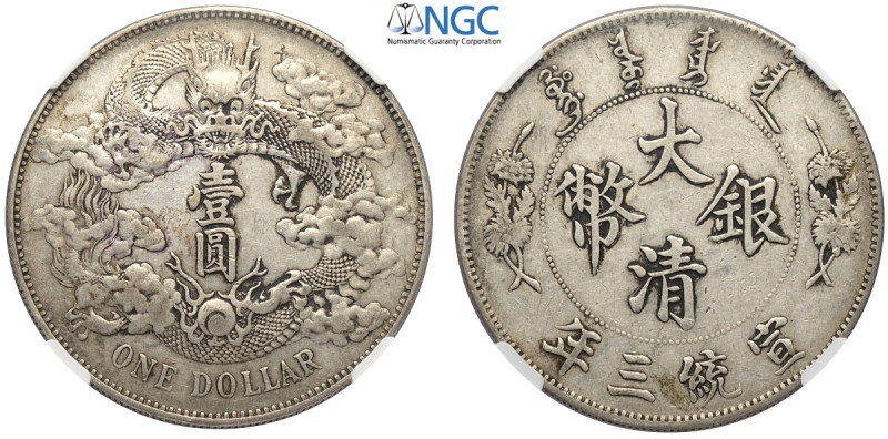 China, Hsuan-t'ung (1909-1911), Dollar year 3 (1911), L&M-37 no period - extra f...