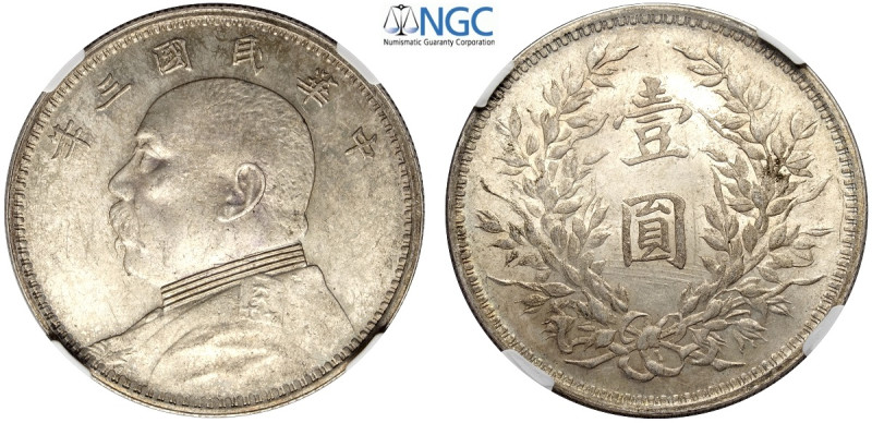 China, Republic, Dollar year 3 (1914), L&M-63 Ag mm 39 in Slab NGC MS61
