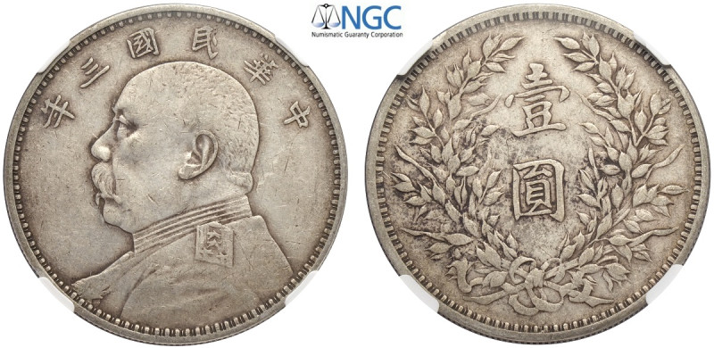 China, Republic, Dollar year 3 (1914), L&M-63 Ag mm 39 in Slab NGC XF40