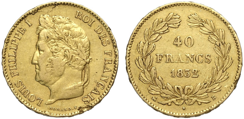 France, Louis Philippe (1830-1848), 40 Francs 1832-B Rouen, Au mm 26 segni al bo...