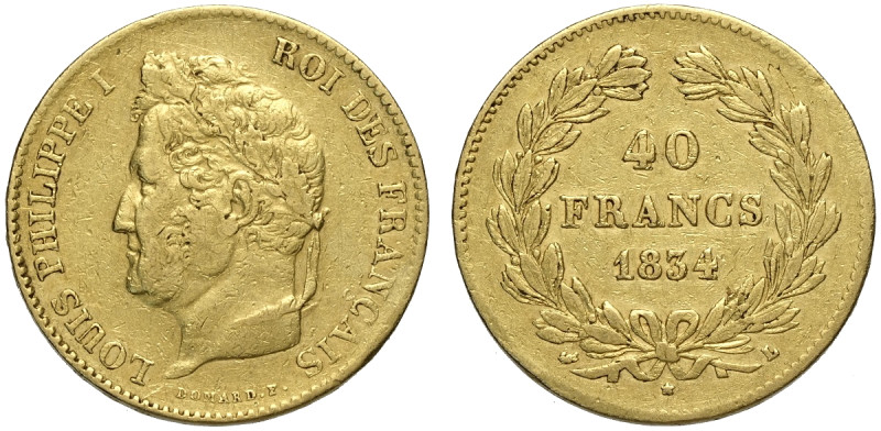 France, Louis Philippe (1830-1848), 40 Francs 1834-L Bayonne, Au mm 26 BB