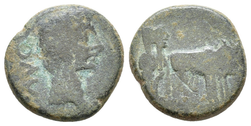 Macedon. Philippi, Tiberius. 14-37 AD. AE TI AVG, bare head of Tiberius right / ...