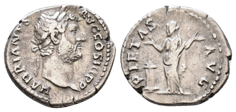 Hadrian AR Denarius. Rome, AD 134-138. HADRIANVS AVG COS III PP, bare head left ...