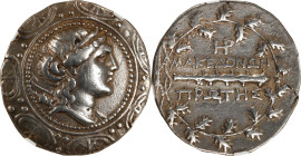 MACEDON. Under the Romans. AR Tetradrachm, Amphipolis Mint, First Meris, ca. 167-148 B.C. NGC VF.
HGC-3.1, 1103. Obverse: Diademed and draped bust of...