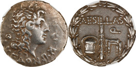 MACEDON. Under the Romans. Aesillas, Quaestor ca. 95-65 B.C. AR Tetradrachm, Uncertain Mint. NGC VF. Marks.
HGC-3.1, 1110; SNG Cop-1330. Obverse: Hea...