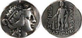THRACE. Islands off Thrace. Thasos. AR Tetradrachm, ca. 148-80 B.C. NGC VG. Ex-Jewelry, Polished.
HGC-6, 359; Le Rider-52. Obverse: Wreathed head of ...