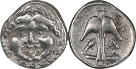 THRACE. Apollonia Pontika. AR Drachm, ca. 5th-4th Centuries B.C. NGC EF.
SNG Cop-454. Obverse: Gorgonian head facing, tongue protruding; Reverse: Anc...