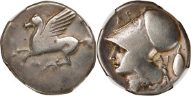 AKARNANIA. Argos Amphilochikon. AR Stater, ca. 350-270-BC. NGC FINE.
HGC-4, 786; Pegasi-18/1. Obverse: Pegasos flying left, AP below; Reverse: Head o...