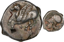 AKARNANIA. Argos Amphilochikon. AR Stater, ca. 360-330 B.C. NGC Ch VF. Die Shift, Overstruck.
HGC-4, 783; Pegasi-11; BCD Akarnania-132. Obverse: Pega...