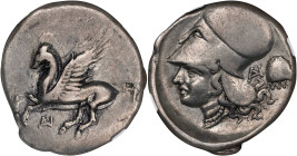 AKARNANIA. Anaktorion. AR Stater, ca. 350-300 B.C. NGC VF. Die Shift.
HGC-4, 755; Pegasi-36. Obverse: Pegasos flying left; Reverse: Helmeted head of ...